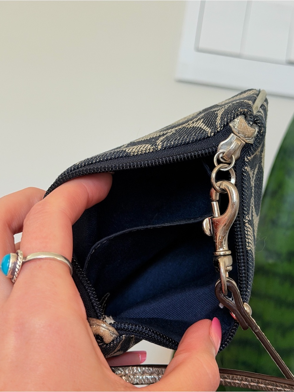 Coach Denim Signature Jacquard Wristlet with Silver Metallic - Picture 10 of 12